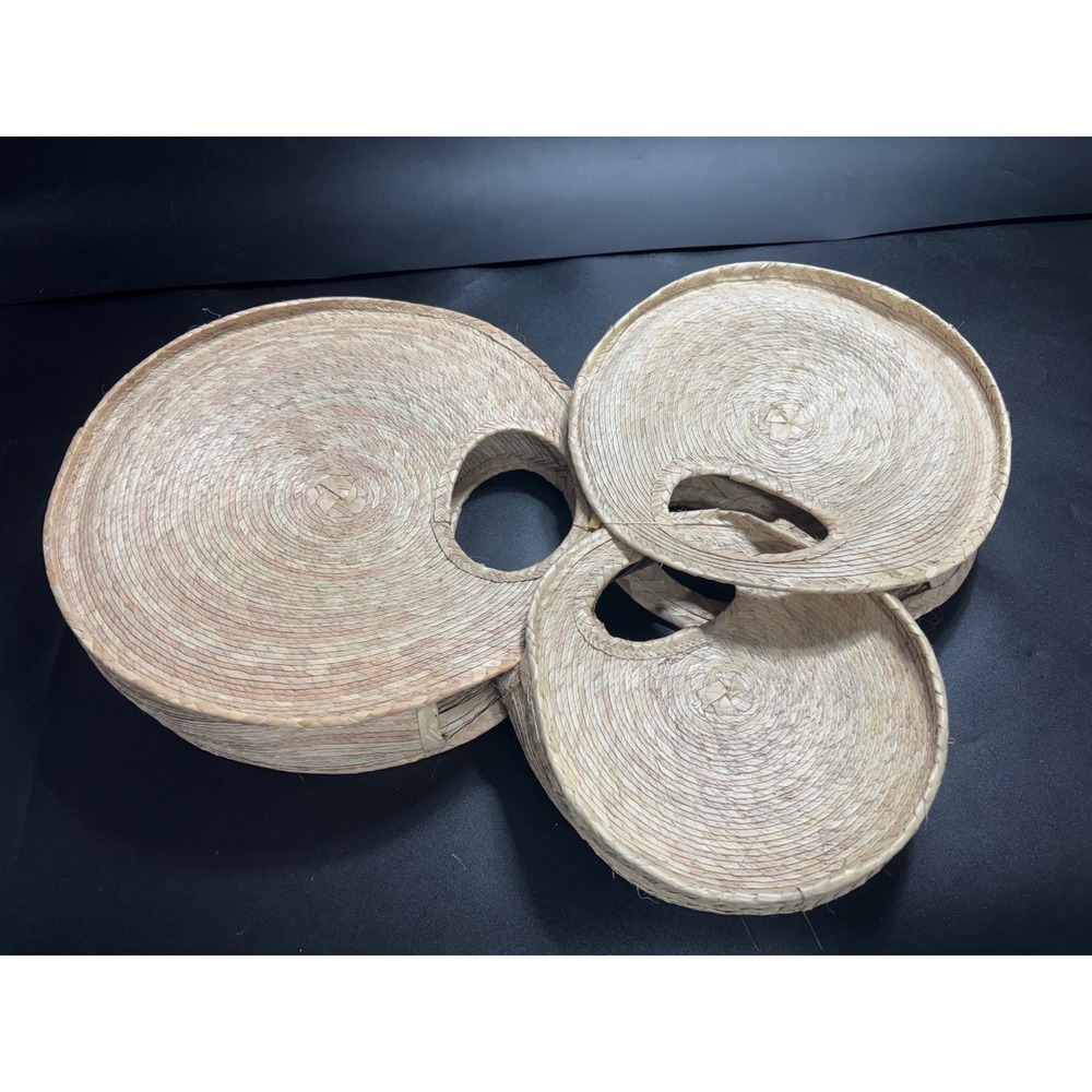 By Del Rio Set of 3 Round Woven Palm Straw Handbags Natural Tan Circle Tote